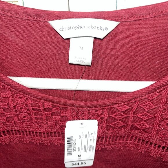 NWT Christopher Banks Woman's Crochet Neckline Large Red Feminine - Picture 3 of 5